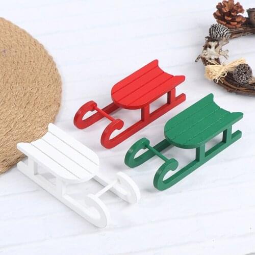 1PC Mini Wooden Sleigh Gift Box Model DIY Christmas Landscape Doll House Accessory For Dllhouse Decor
