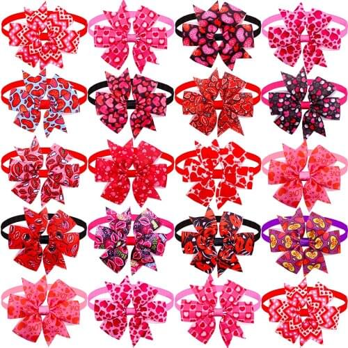 100pcs Dog Bow Tie Love Girl PInk Pet Dog Bowtie Collar Valentines Day Pet Accessories Dog Grooming Products For Small Dogs
