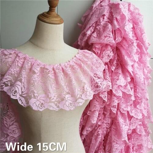 15CM Wide Colorful Chiffon Fabric Venise Embroidery Flowers Chiffon Lace Edge Trim Fringe Ribbon DIY Dress Guipure Sewing Decor