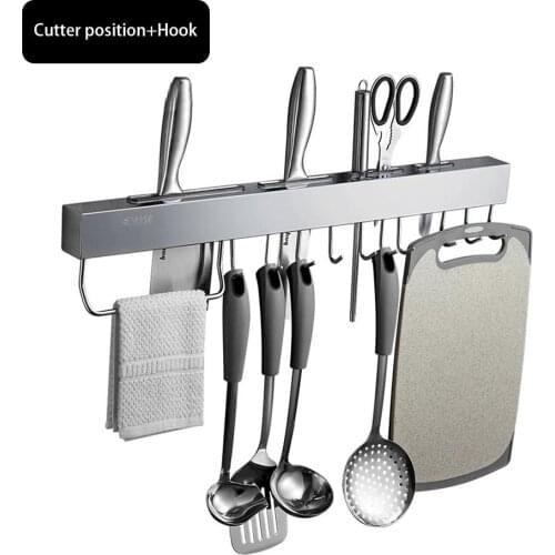 2021 Punch-free Household Kitchen Tool Holder Durable 304 Stainless Steel Wall Hanging Cutter Tool Insert With Removable Hook