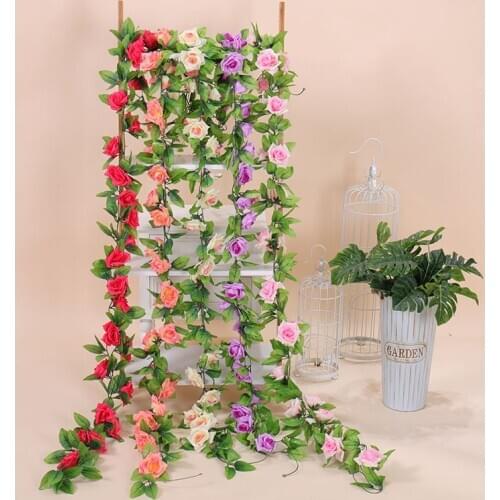 230cm Silk artificial white roses vine Wall hanging flowers rattan fake plants string garland romantic wedding Home Garden Decor