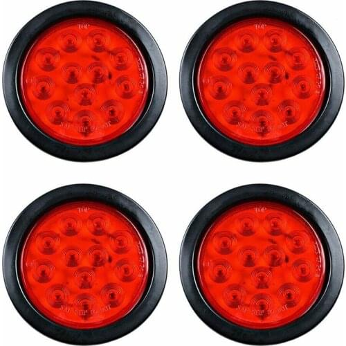 4Pcs 4Inch Round 12 Red Led Trailer Tail Lights Truck Stop Brake Lamp with Grommet