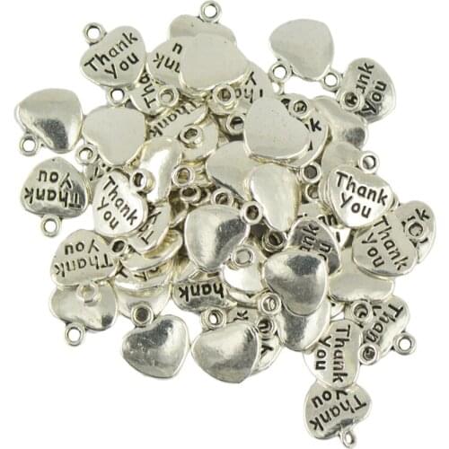50pcs Heart Charms Pendants for Necklace Bracelet Jewelry DIY Making Finding