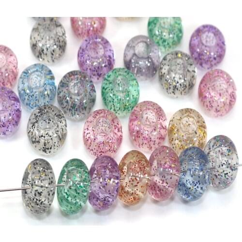 50 Mixed Transparent Color with Glitter Acrylic Rondelle Beads 14mm Big Hole 5mm