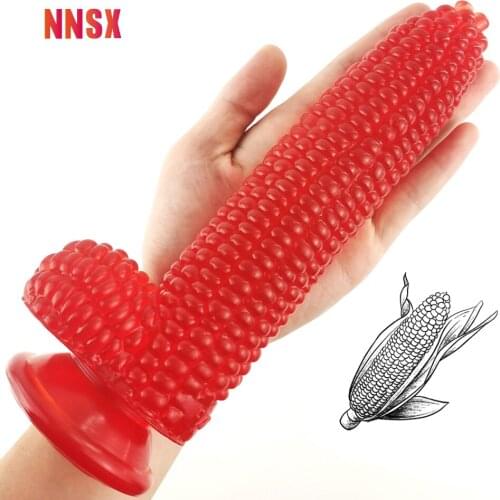 NNSX Corn Anal Plug Dildo Transparent Red Soft Stuffed Granular Texture with Suction Cup Masturbation Vagina Sex Toys For Women