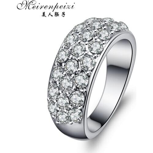 Shining Elegant Full 3 Row Crystal Rhinestone Silver Plated Couple Love Wedding Finger Rings For Men And Women New Gifts