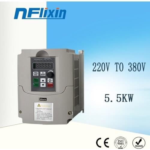 VFD 5.5kw 50hz to 60hz single phase 220v ac to 3 phase 380v / 415v ac frequency converter inverter for motor speed control
