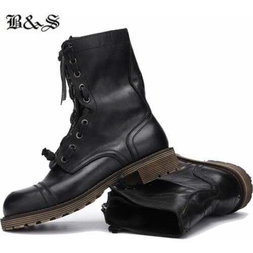 Black&Street Boutique Handmade High To cow Leather Retro Motorcycle Boots England tooling vintage big toe Boots