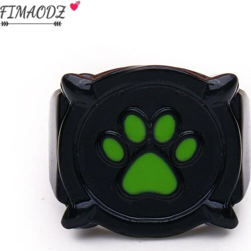 FIMAODZ Black Cat Paw Ring for Men Women Green Animal Dog Paw Print Cartoon Cosplay Jewelry Rings for Kids Gift