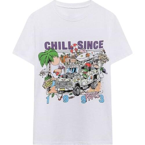 Oversize Girls Soft Cotton O Neck T-shirt 2021 Summer Fashion Ladies Casual Loose Women Anime Graffiti White T-shirt