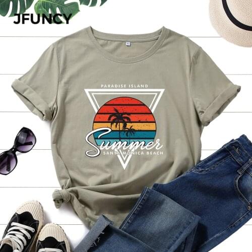 JFUNCY Women Oversized Cotton T-shirts Female Harajuku Graphic Tee Shirts Plus Size Summer Tops Woman Short Sleeve Loose Tshirts