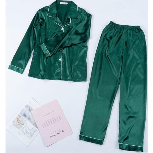 2 Pieces Faux Silk Satin Pajamas Set Autumn Women Sleepwear Long Sleeve Nightwear Silky Comfortable Skin-friendly Sleepsuits