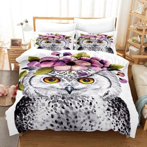 Cute Animal Duvet Cover Set Bedclothes Owl And Flowers Bedding Set Quilt Cover With Pillowcases Queen King Size Bedroom Decor