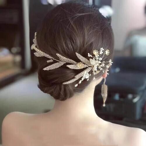 Branch-Shaped Bridal Wedding Earrings&Hair Accessories Set Inlaid With Crystal Shining Decoration Fashion Ladies Jewelry Set