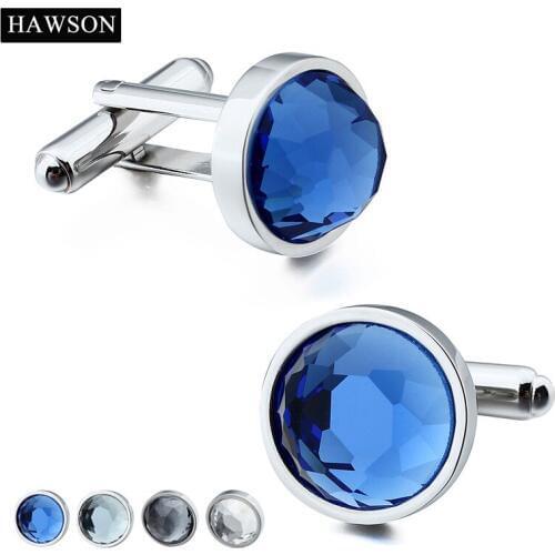 HAWSON Round Cufflinks with Cutting Glass Fashion Mens French Shirt Accessories 4 Colors Available Best Gifts for Wedding