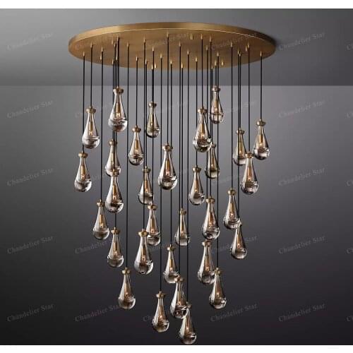 Industrial Rain Linear LED Chandeliers Lighting American Style Glass Metal Pendant Hanging Lamps Bedroom Living Room Lights