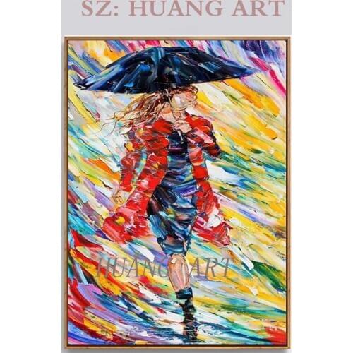 Fashion Large Wall Art Canvas oil Painting Modern Sexy red Women in the rain Picture Abstract Figure Oil Painting For Home Decor