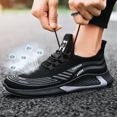 Fashion Men Sneakers Fly Woven Mesh Causal Sports Shoes Light Stripes Running Shoe Non-slip Tennis Footwear Buty Robocze Meskie