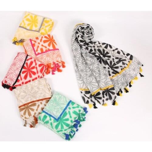 2021 Fashion Newest Floral Printed Pattern Tassel Cotton Voile Scarf Shawls Wraps Hijabs 6Colors 10pcs/lot