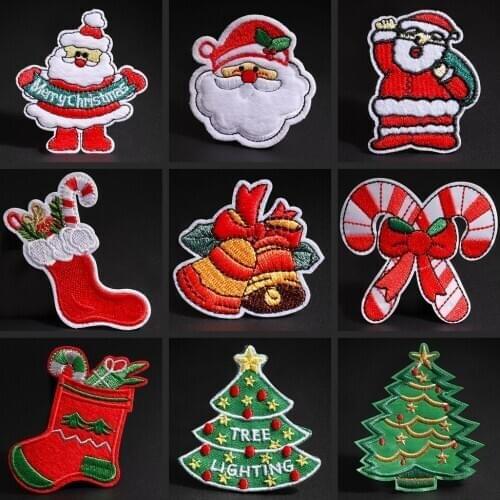 Christmas Style Clothing Patches Santa Claus Christmas tree Socks for gifts small bell coats DIY Embroidery Accessories patch