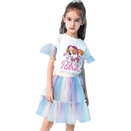 Original Paw Patrol Summer Clothing Girls Dresses Kids Cotton Tops Skye Figures Skirt Wedding Party Mesh Lace Dress For Children