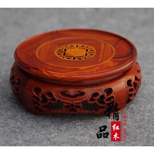 Rosewood Red Sandalwood Wood Carving Teapot Vase Bonsai Buddha Decoration Circle Base Traditional China Style