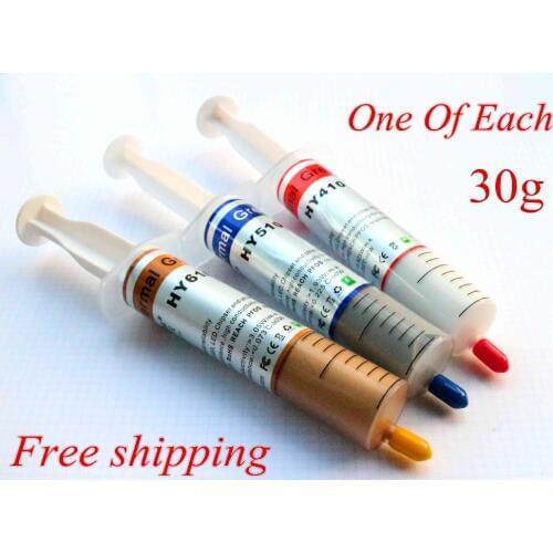 Free shipping 30g Thermal Grease Heatsink Compound Paste For CPU GPU VGA HY410 White / HY510 Gray / HY610 Gold One of each