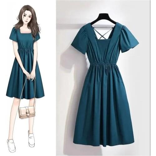 Halter mid-length dress female large size little black dress 2021 summer new Korean style fashion temperament high waist dress