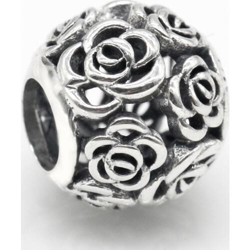 Real 925 Sterling Silver Openwork Rose Flowers Charm fit Original Pandora DIY Bead Bracelet Bangle Jewelry Making Gift