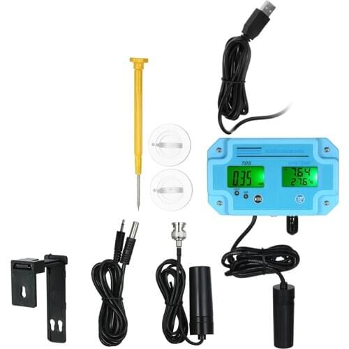 Ph Meter Water Detector 3 in 1 PH/TEMP LCD Digital Meter Test Meter Water Quality Monitor Water Quality Tester-EU Plug