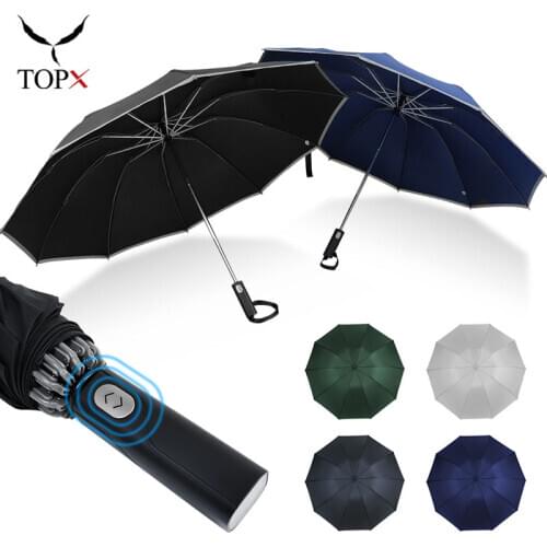 Strong Windproof Automatic 3Folding Reverse Umbrella Rain Women Reflective Stripe 10K Parasol Large Business Umbrellas Men зонт