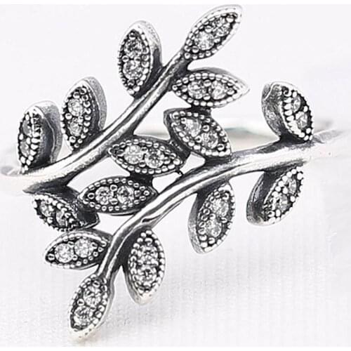S925 Sparkling Leaves With Crystal Ring For Women Wedding Party Gift fit Lady Fine Jewelry