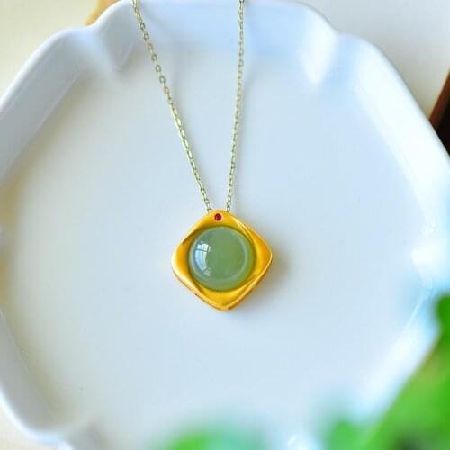 Hetian Jade Necklace Female Special Interest Light Luxury Clavicle Chain Fairy Mori Style Hotian Jade Pendant Green Open Ring St