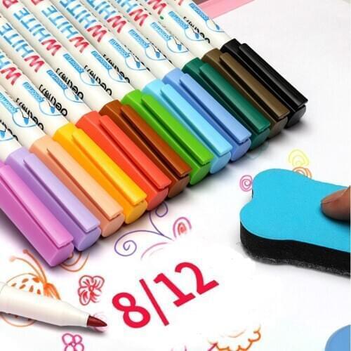 Dry Erase Markers 12Colors Fine Tip Erasable Whiteboard Marker Pen Low Odor School Supplies Office Meeting for Glass Porcelain