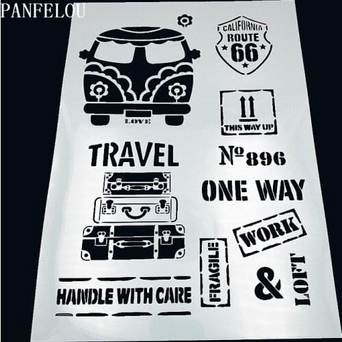 29.5*21cm buses pattern scrapbook stencils spray plastic mold shield DIY cake hollow Embellishment printing lace ruler