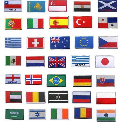 Country Flag Patches Stripes Embroidered Russia Turkey France EU Netherlands Flag Tactical badges Army Applique Military Patches