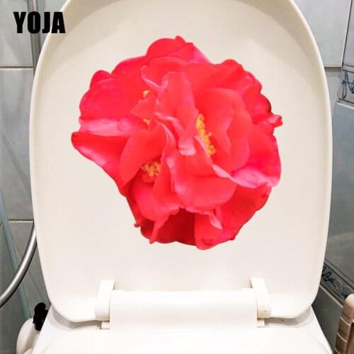 YOJA 22.3*22.7CM Blooming Red Flower Bud Toilet Seat WC Decor Home Room Wall Sticker T1-0666