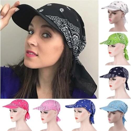 Women Cotton Wide Brim Sun Hat Head Scarf 2021 Visor Hat Summer Beach Uv Protection Women Printed Flower Cap Hijab Headband