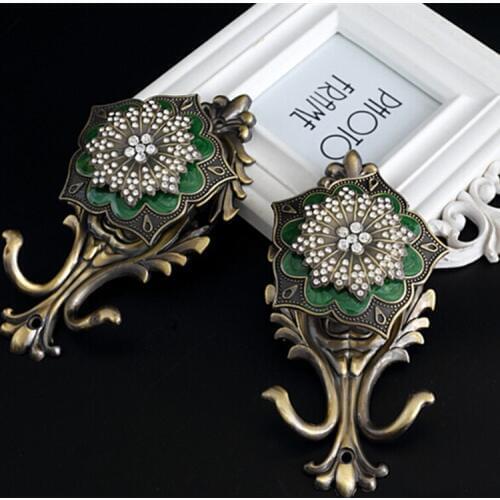1Pair Diamante Jade Alloy Curtain Hooks Anti-rust Pothook Wall Tieback Towel Hanger Coat Hat Hook Curtain Accessories Home Decor