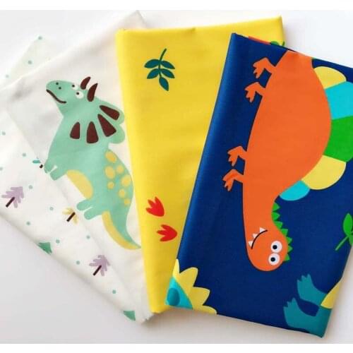 160CM*50CM cotton NAVY WHITE cartoon dinosaur yellow leaves trees dots fabric for kids DIY bedding sheet cushion handwork decor