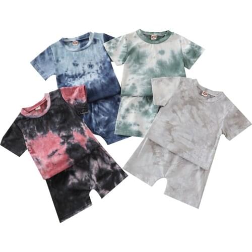 Infant Baby Boys Clothes Sets Tie Dye Printed 2pcs Short Sleeve Pullover T Shirts Tops Shorts 0-5Y