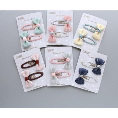 2Pcs/lot Grid Stripe Satin Bow With Ribbon Covered BB Clip For Girls Kids Handmade Boutique Mini Hairpin Hair Accessories