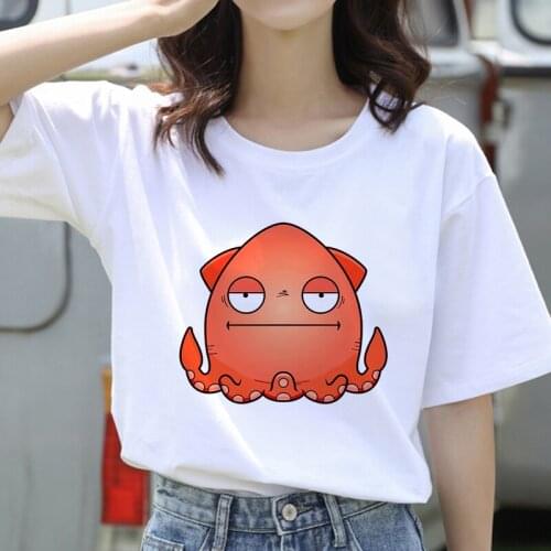 2021 Round Neck Summer Harajuku Print Big Size Casual Funny octopus Cartoon Women Short-sleeved Tops Tees Letters Fun T-shirt