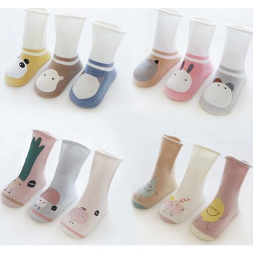 3 Pairs Autumn And Winter Long Tube Baby Socks Cartoon Printing Socks Cute Cotton Baby Girl Boy Socks For 0-24M Kid Clothing