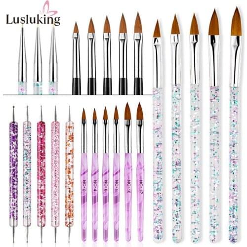 5Pcs/Set Acrylic Nail Art Crystal Brush UV Gel Builder Painting Dotting Pen Carving Tips Manicure Salon Tools