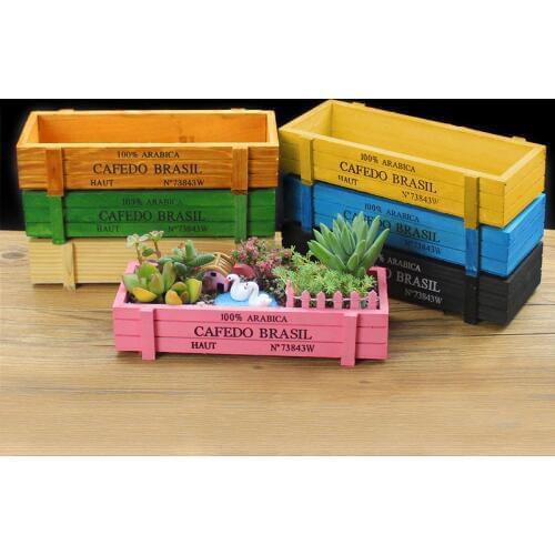 7pcs/set Vintage Natural Wooden Garden Planter Flower Pots Succulent Plants Flowerpot Desktop Storage Box 7 Colors Free Shipping