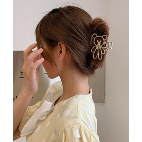 AOMU 2021 New Cute Gold Silver Color Metal Bear Hair Claw Irregular Geometric Hollow Big Hairpins for Women Fashion Jewelry