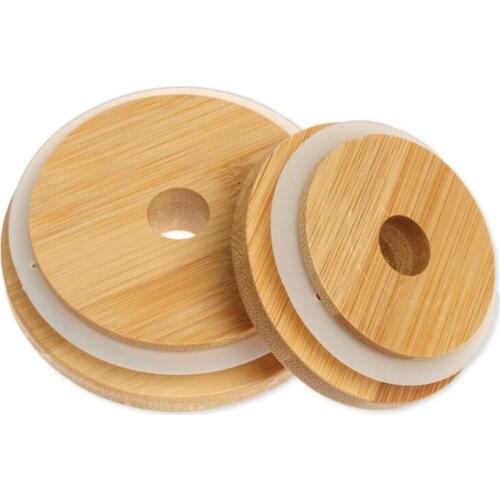 Bamboo Mason Jars Lids 70 MM/86 MM Wide Mouth Mason Jars With Drinking Straw Hole Lid