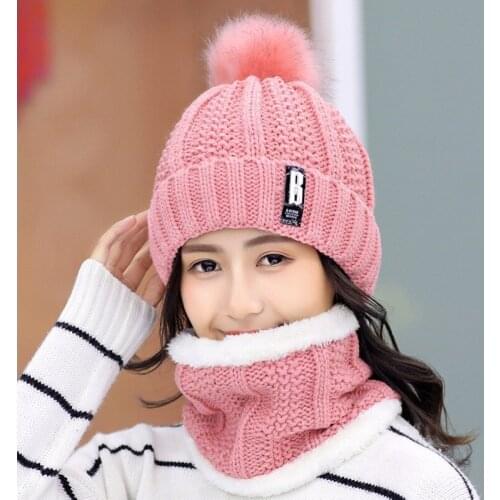 Brand Winter knitted Beanies Hats Women Thick Warm Beanie Skullies Hat Female knit Letter Bonnet Beanie Caps Outdoor Riding Sets