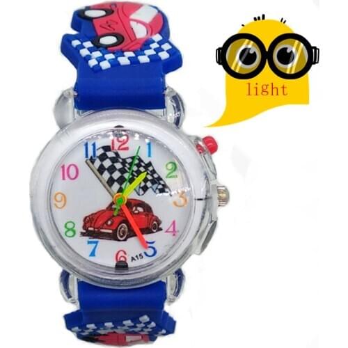 2020 Hot Selling Children watch boy cartoon cars Clock Silicone light students lovely cool child gift men kids